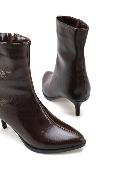 Bak Store Brown Patent Leather Women's Boots Short Kitten Thin Heeled Pointed...