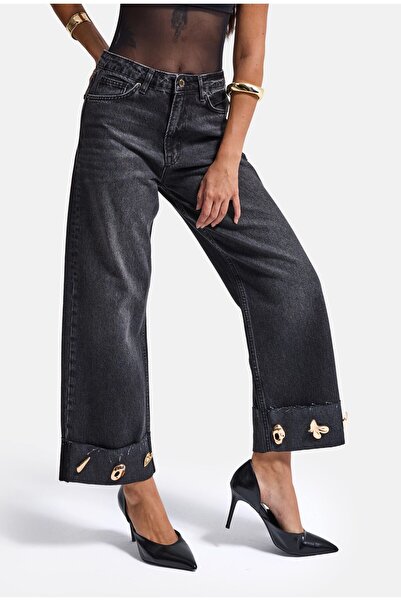it's basic Kadın Koyu Füme 2w6-1 Relaxed Fit Aksesuar Detaylı Özel Tasarım De...