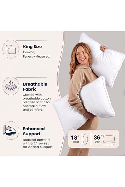 Utopia Bedding Bed Pillows for Sleeping King Size (White), Set of 2, Cooling Hotel Quality, Gusseted Pillow for Back, Stomach or Side Sleepers