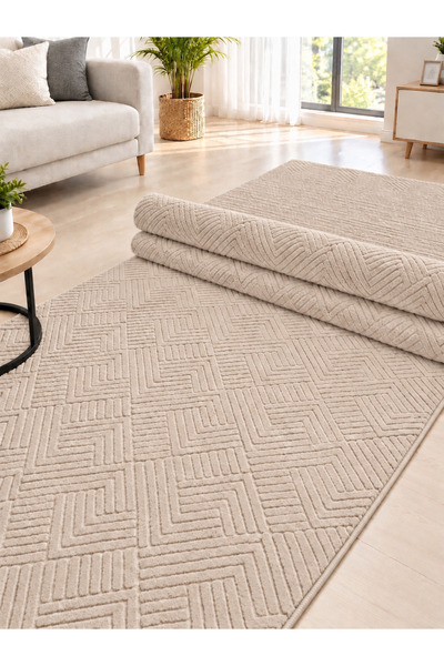 Alya Home Kaymaz Tabanlı Elit Bukle Kesme Salon Koridor Mutfak Halı Latte Yolluk