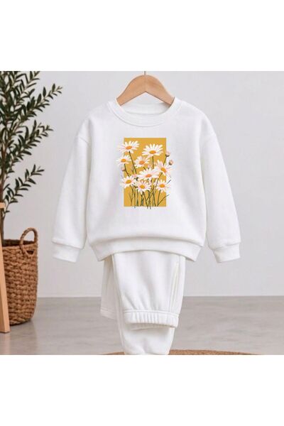 playwear Team Sweatshirt Daisy Square Printed Girls Boys Crew Neck