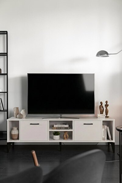 Modern TV Ünitesi 160 cm Televizyon Sehpası, Dolaplı Raflı Çok Amaçlı Konsol