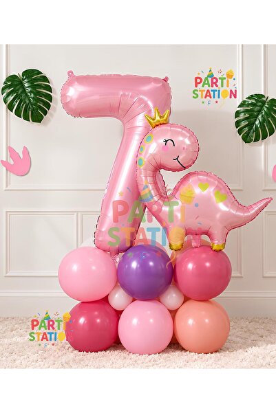 Parti Station Cute Pink Dinosaur Concept 1 Year Old - 10 Piece Birthday Ballo...