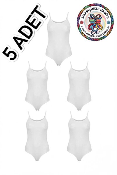 Seher Yıldızı Women's 5-Pack Cotton Lycra Hooked Bodysuit with Rope Straps - ...