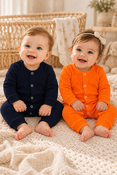 Mai Perla Unisex Organik Pamuklu Çıtçıtlı Raporlu 2’li Bebek Tulum Seti 0-3 Ay