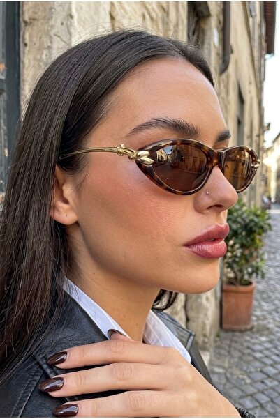 Chunky Frame Bottevia Ultra Hafif Uv400 Filtreli Kadın Cat Eye Gold Leopar Çerçeveli Kahverengi Güneş Gözlüğü