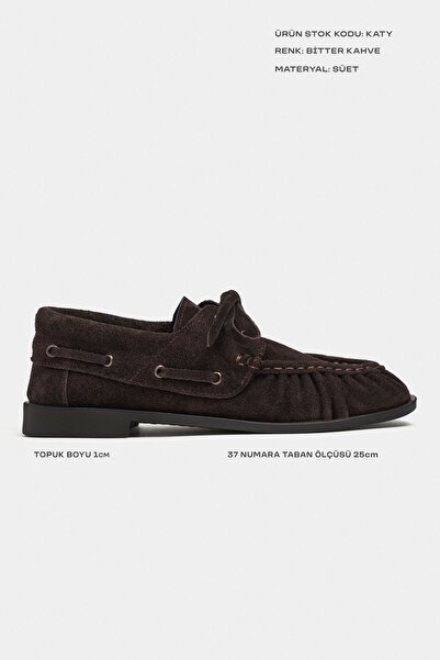NİŞANTAŞI SHOES Katy Bitter Kahve Hakiki Süet Deri Saraç Büzgü Detay Marin Kadın Loafer