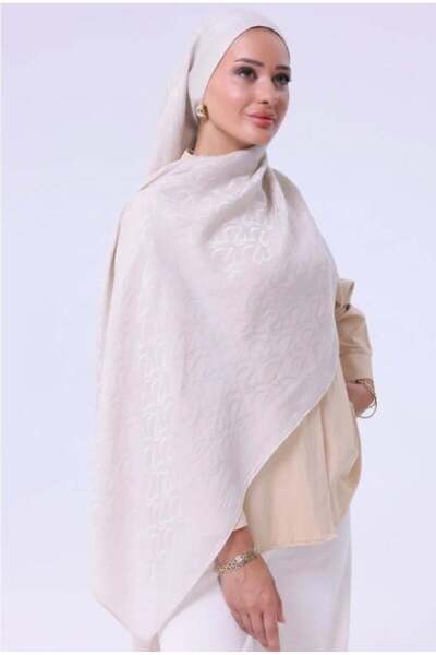 Valentino Orlandi Alia Shawl - Logo Patterned - Ecru