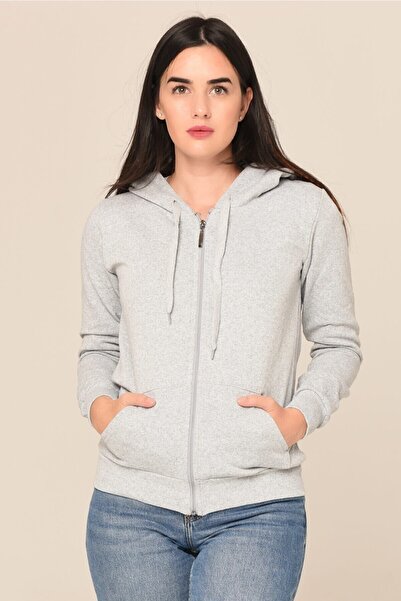 luci sports Women's Gray Zipper Hooded Cardigan