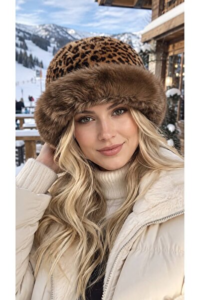 FELLMENS Mink Leopard Patterned Plush Hat Women's Hat