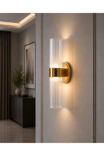 DOLUNAY AVİZE Modern GOLD LED Aplik Şeffaf Desenli Dekoratif Duvar Aydınlatması