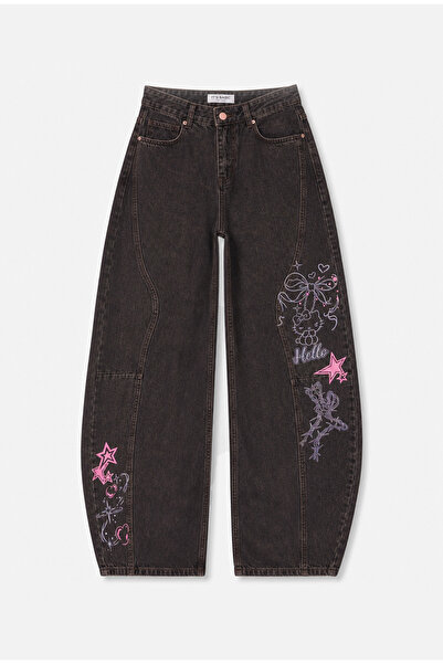 it's basic Kadın Koyu Kot 2w6-161 Barrel Fit Özel Tasarım Denim Jean