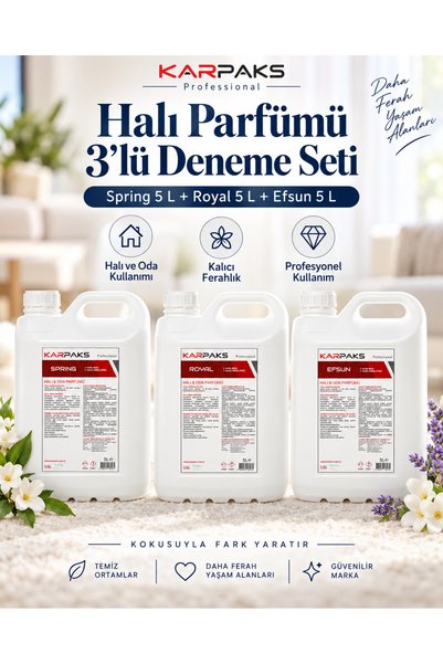 KARPAKS Halı ve Oda Parfümü 3’lü Deneme Seti 3x5 L – Spring + Royal + Efsun P...