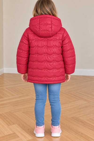 DUBLİNO KİDS Girl's Hooded Water and Wind Resistant Embroidered Coat