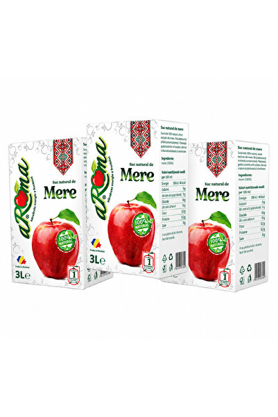 Aroma Pachet 3 cutii suc de mere, presat la rece, fara zahar adaugat, fara co...