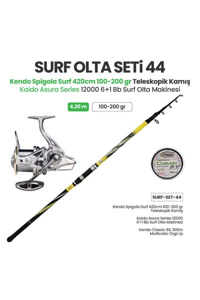 Kendo Spigola Surf 420cm 100-200 gr Teleskopik Kamış + Kaido Asura Series 120...