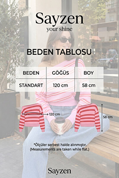 SAYZEN YOUR SHİNE Trendy Crew Neck Striped Women's Knitwear Sweater