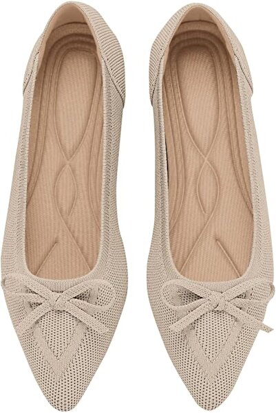 GENERAL TINGRISE Women's Flats Pointed Toe Bow Knit Ballet Shoes Comfortable ...