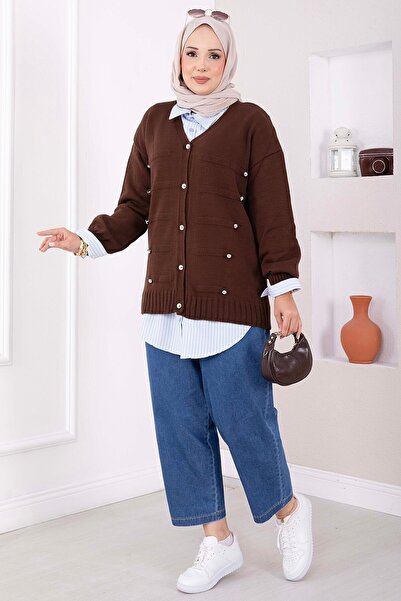EBRUTESETTÜR Buttoned Short Knitwear Cardigan Brown