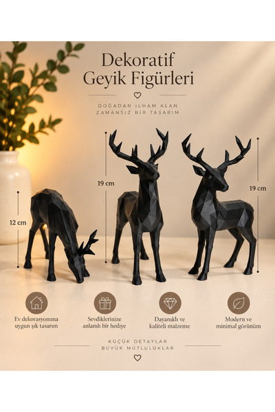 Dekoratif Geyik Figürleri 3’lü Set