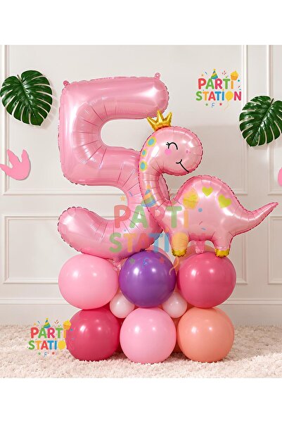 Parti Station Cute Pink Dinosaur Concept 1 Year Old - 10 Piece Birthday Ballo...