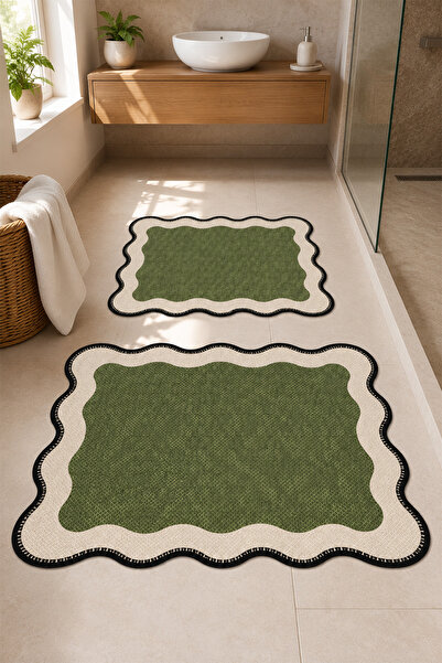 DEKOMOD Decorative Digital Printed Set of 2 Bath Mat Non-Slip Base Toilet Set