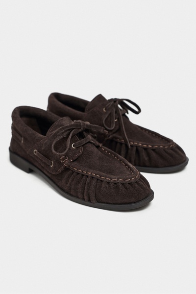 NİŞANTAŞI SHOES Katy Bitter Kahve Hakiki Süet Deri Saraç Büzgü Detay Marin Kadın Loafer