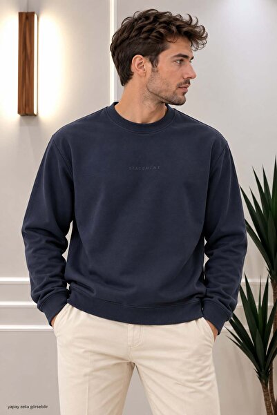 ModaPlaza Men's Crew Neck Front Printed Long Sleeve Pique Sweatshirt 4011