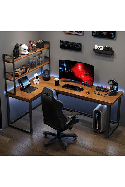 kold concept ÇLM4060 Modern L Şekilli Çalışma Masası Ahşap Metal Ayaklı
