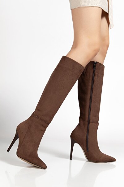 Zerenyus Zri̇nx-226 Premium Brown Suede Zippered Elastic Thin High Heeled Wom...