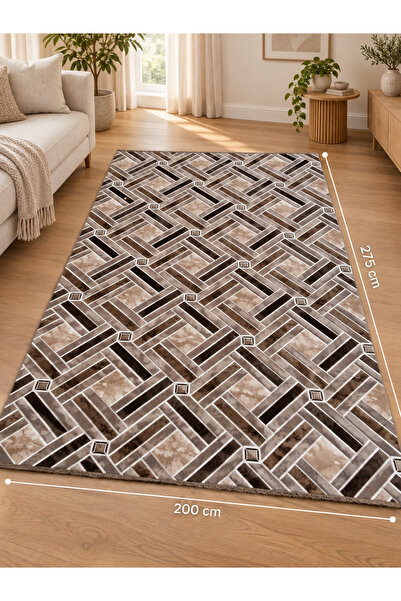 OEM Covor 200×275 cm, maro și bej, model geometric, cu spate antiderapant