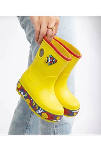 PLN SHOES Yeni Sezon Koko Çocuk Yağmur Çizmesi Tabanı Renkli Sargılı Su Geçirmez