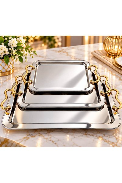 aljahwari 2 Color Serving Tray Set 3 Pieces Heavy