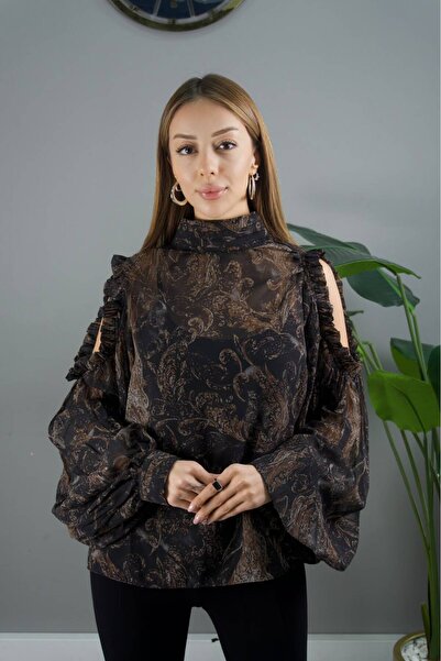 amurpars Omzu Flounce Patterned Chiffon Women's Shirt