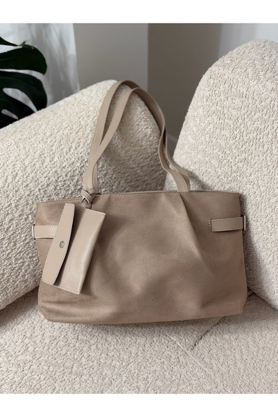 STİL SİDELYA Zippered Suede Wallet Detailed Hand and Shoulder Bag