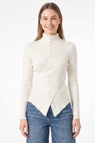 zenne Double-Breasted Button Detailed Knitwear Sweater T2611 - Ecru