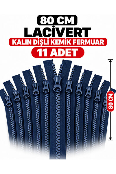 80 cm Lacivert Kalın Kemik Dişli Fermuar Çanta ve Mont Fermuarı 11 Adet