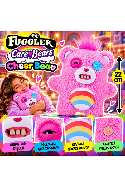 Cici Oyuncak Fuggler x Care Bears Cheer Bear 22 cm Peluş Oyuncak – Pembe Gökk...