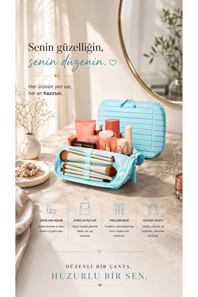 YOURMAG Premium Leather Makeup Bag - Cosmetic Bag & Travel Makeup Bag