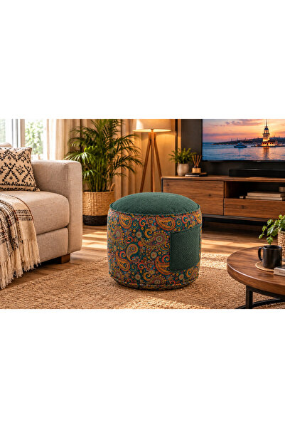 PUFYMAX Bohem Dekoratif Puf,ayakucu pufu,çok amaçlı cepli puf 45X40cm Yıkanab...