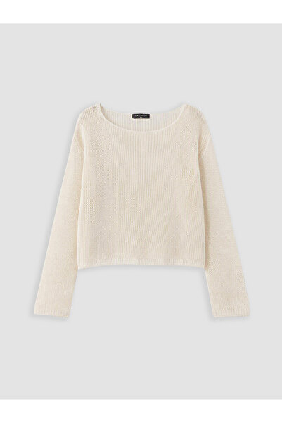LC Waikiki Nevavm Lcw Comfort White Knitwear Openwork Boat Neck Women's Sweat...