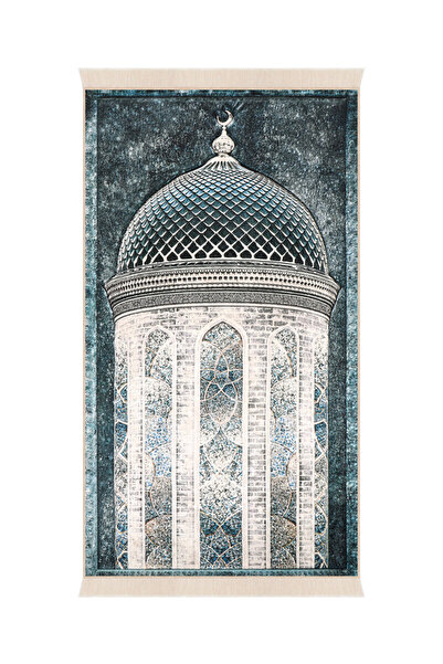 Bursa İpek Petrol Blue Sponge Velvet Prayer Rug