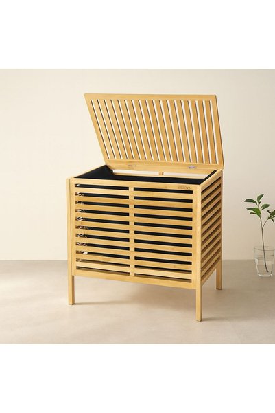 Genel Markalar Kalın Bambu Çamaşır Sepeti 50x38x55 cm (Kumaş Torbalı)