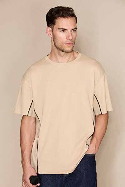 GRIMELANGE Studio men's organic cotton short sleeve mink - beige t-shirt