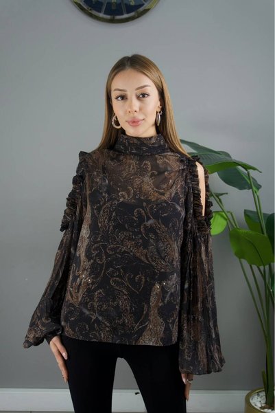 amurpars Omzu Flounce Patterned Chiffon Women's Shirt