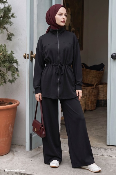 InStyle Μαύρο Σετ Modal με φερμουάρ και κορδόνι στη μέση