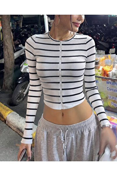 Toum Body cu mânecă lungă din Lycra, cu dungi, estetică grunge