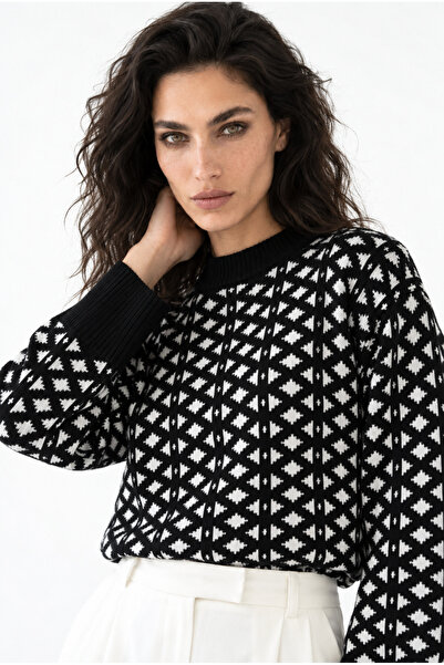 Neden Tekstil Women's Brown Orange Patterned Knitwear Sweater