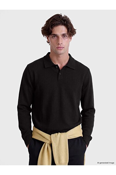 LC Waikiki Plum Polo Collar Wool Blend Men's Knitwear Sweater (W6)