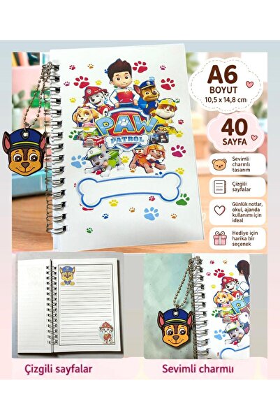 Buki'nin Atölyesi Paw Patrol Charmlı Notepad Spiral Bound 40 Pages Lined A6 G...